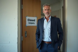Manager de construction en costume regardant une porte fermée