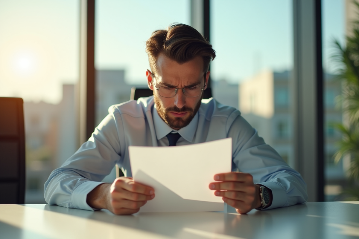 Employe inquiet recevant une lettre de licenciement au bureau