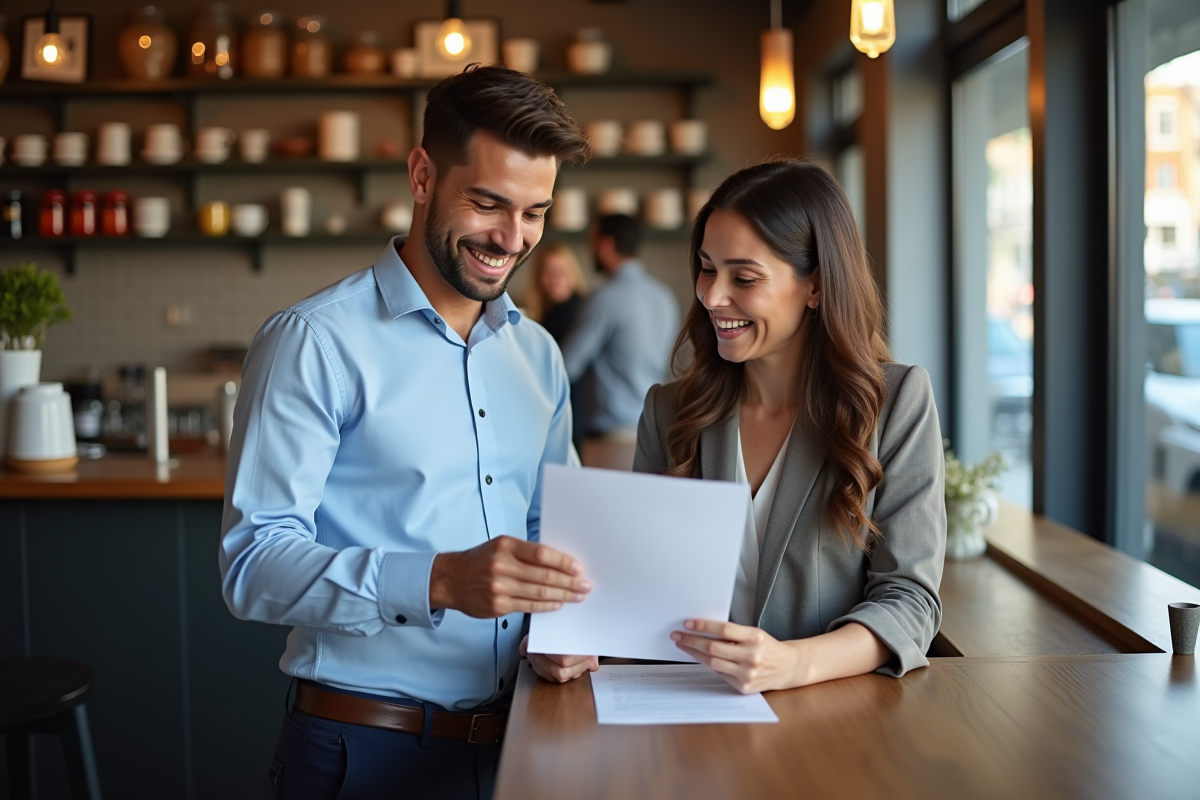 Jeune entrepreneur et propriétaire de petite entreprise au café