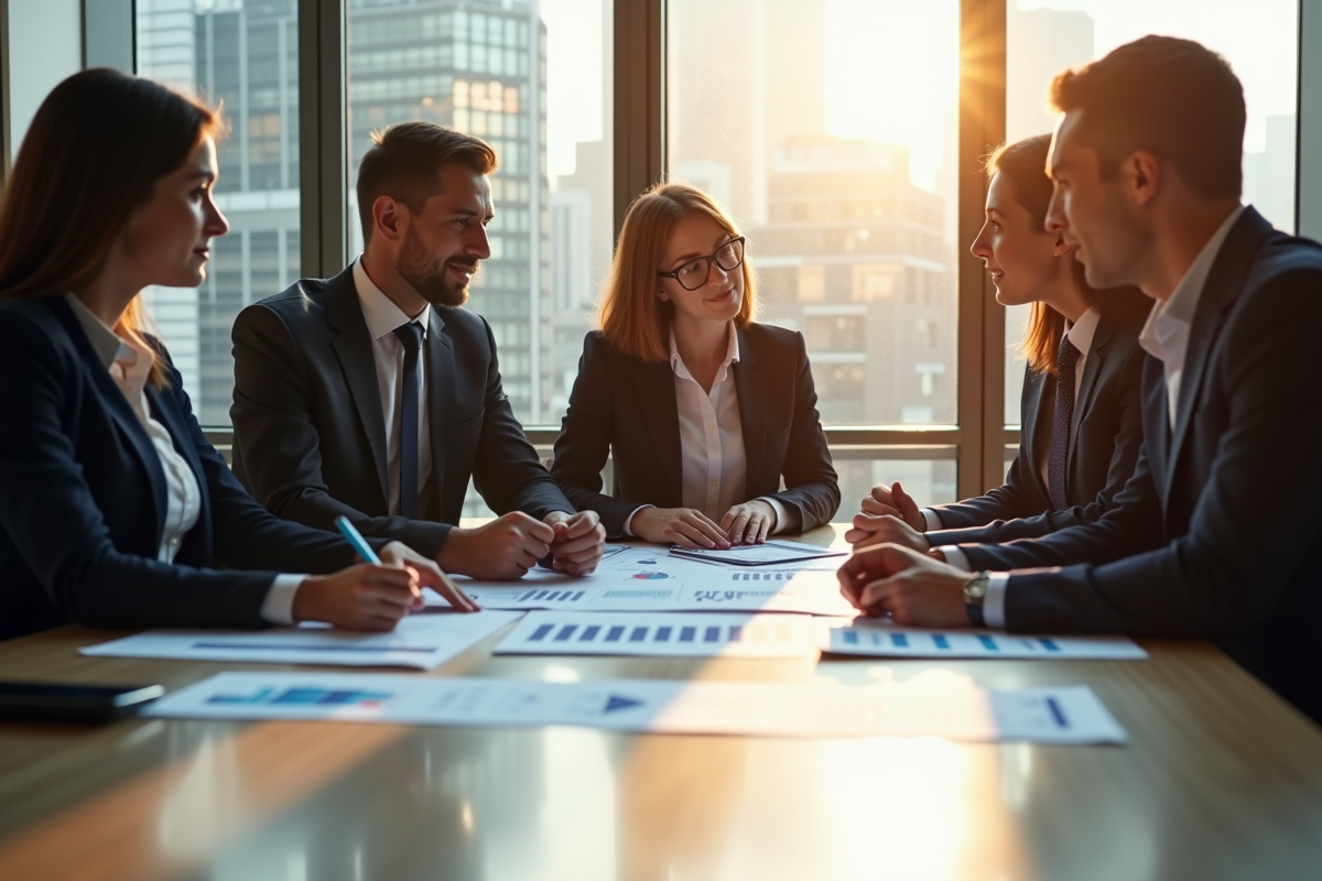 Groupe de professionnels analysant des graphiques financiers
