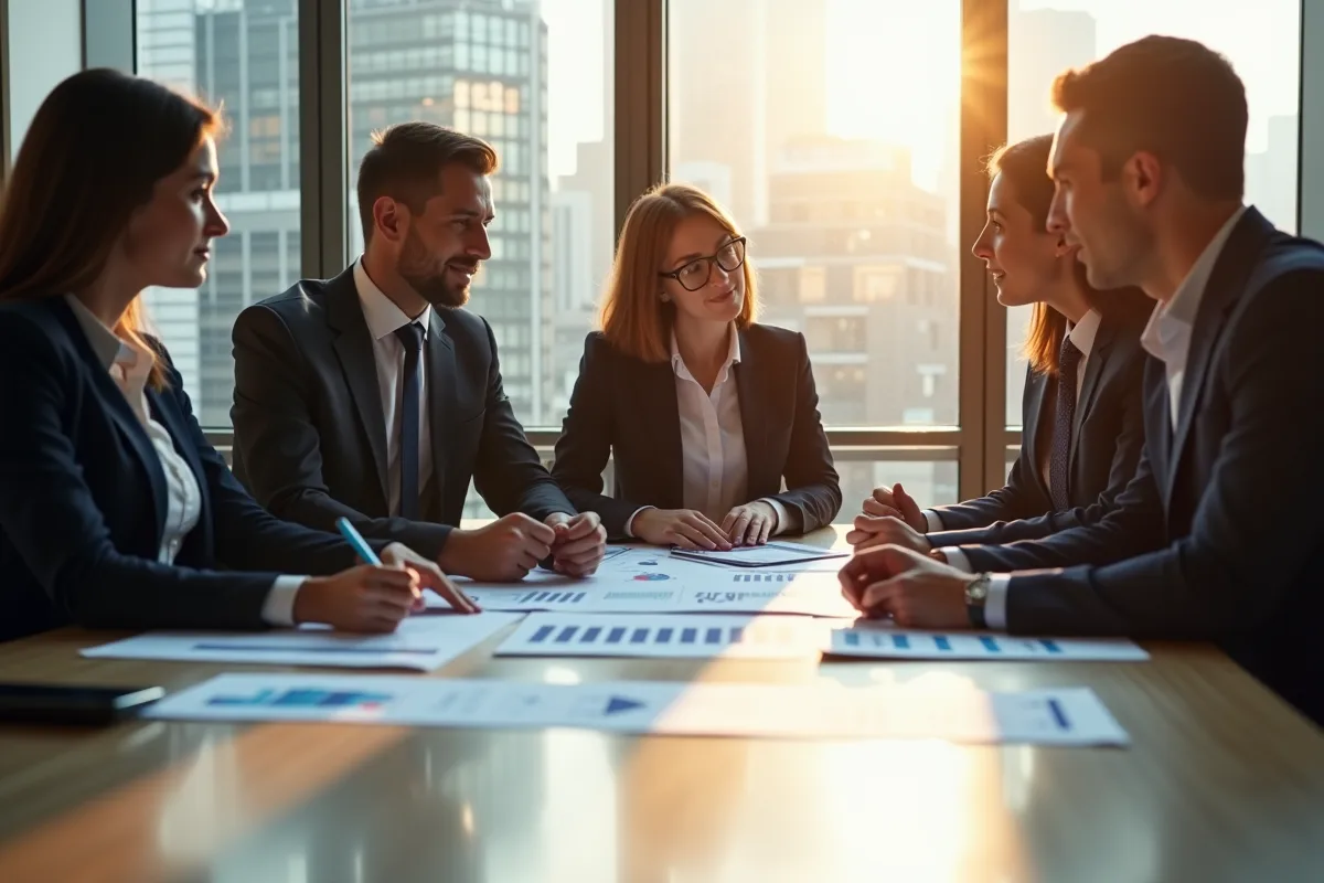 Groupe de professionnels analysant des graphiques financiers