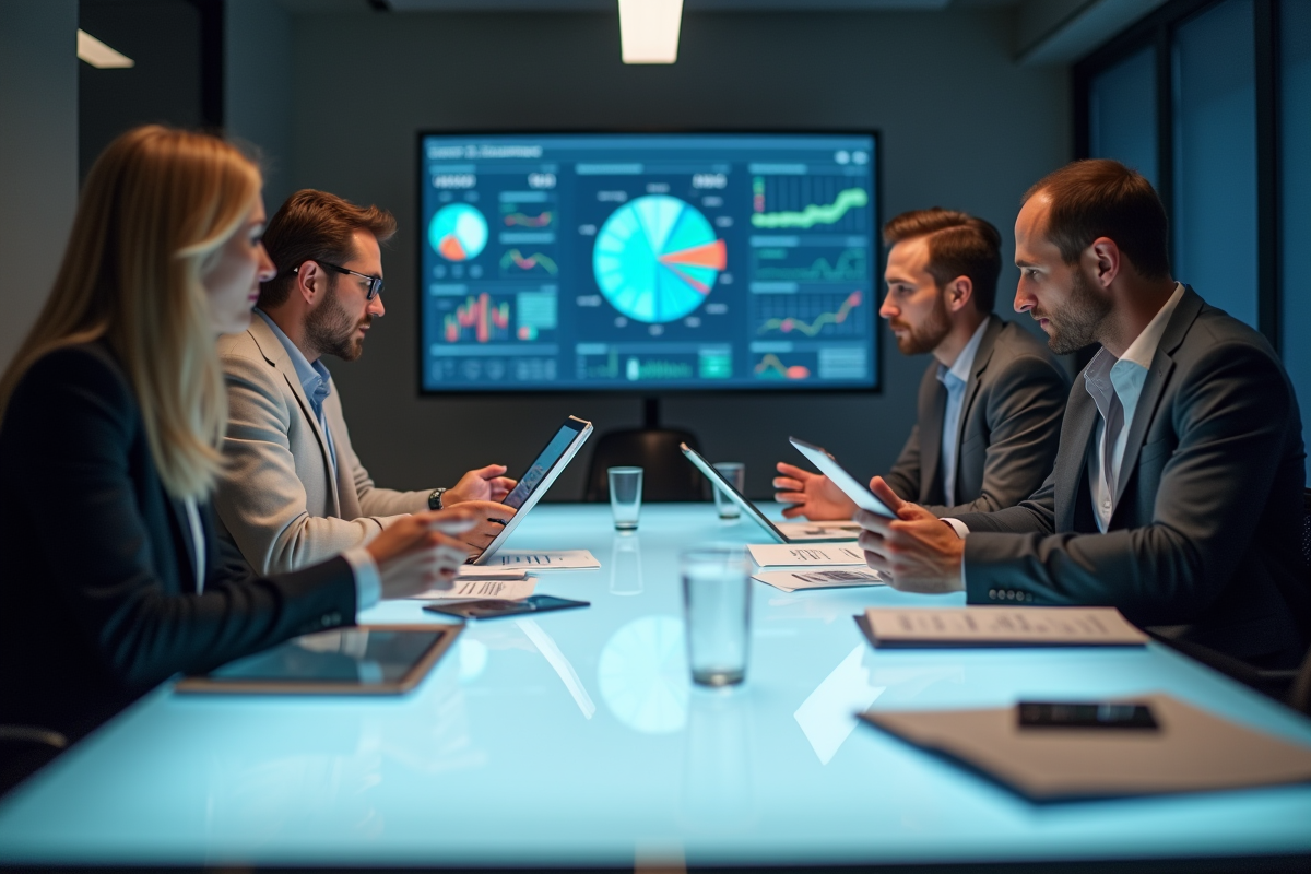 Groupe de professionnels analysant des données lors d