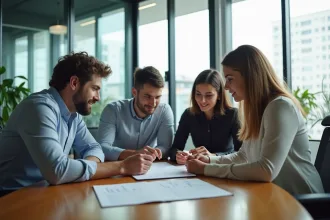 Equipe diversifiee en réunion de travail professionnelle