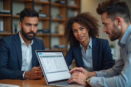 Equipe de professionnels analysant une matrice de risques