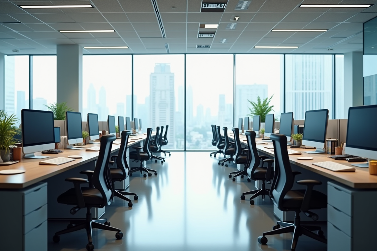 Espace de travail organisé avec bureaux et documents