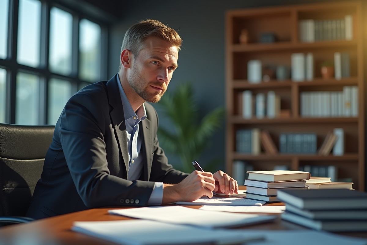 Expert en droit dans un bureau moderne avec livres et documents