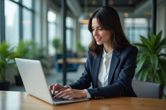 Femme d'affaires analysant des données marketing au bureau