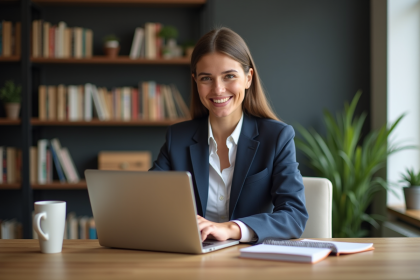 Jeune femme travaillant sur un ordinateur dans un bureau moderne