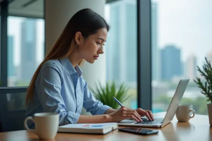 Femme d affaires analysant des graphiques marketing
