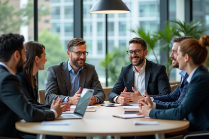 Groupe de professionnels en réunion dans un bureau moderne