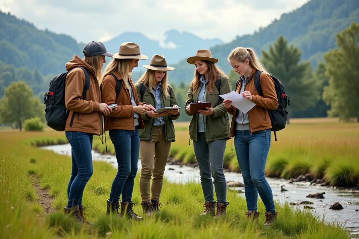 Groupe de jeunes en plein air examinant des échantillons de sol