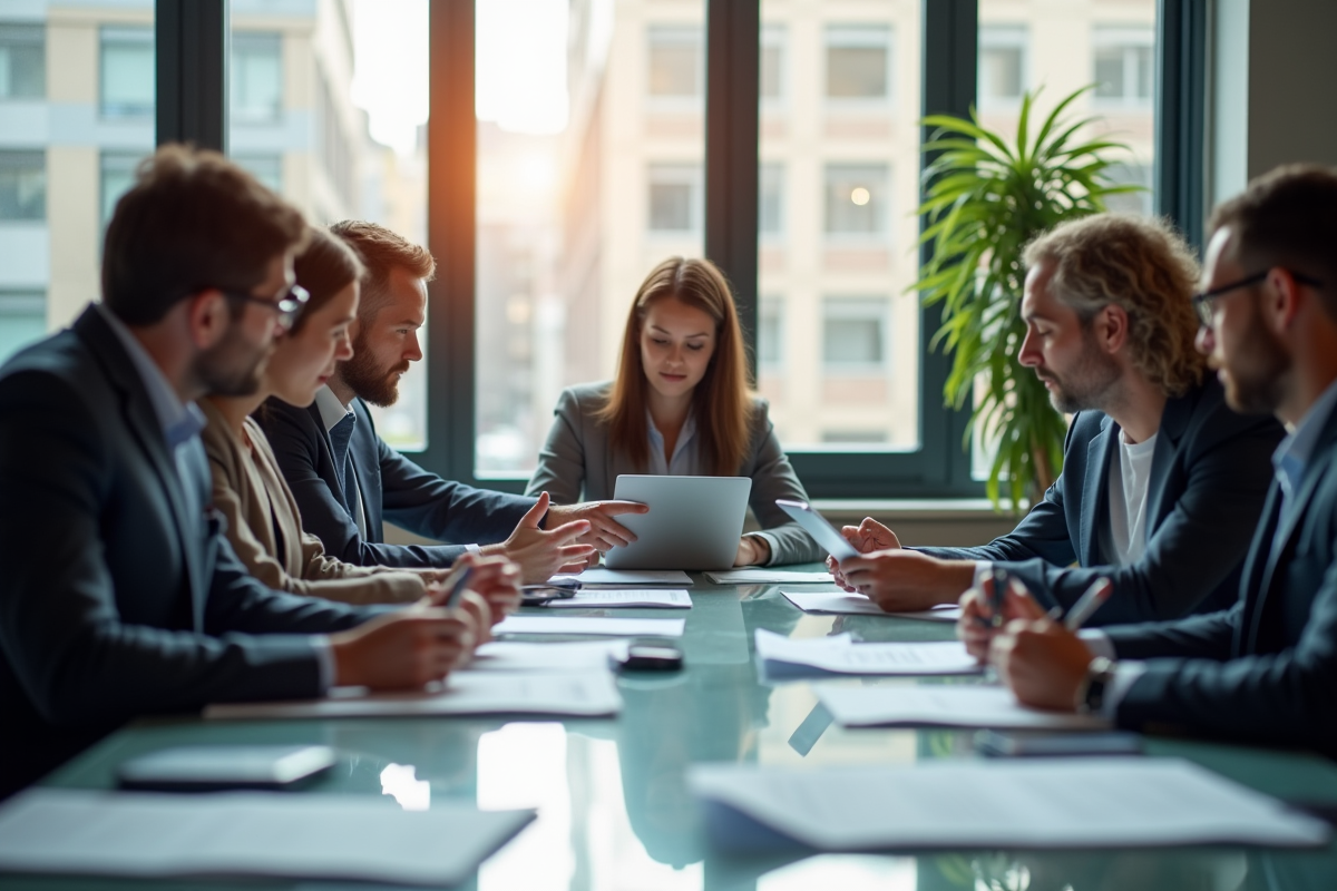 Groupe de professionnels collaborant dans un bureau moderne