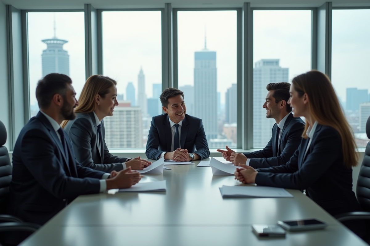 Groupe de professionnels en réunion dans un bureau moderne