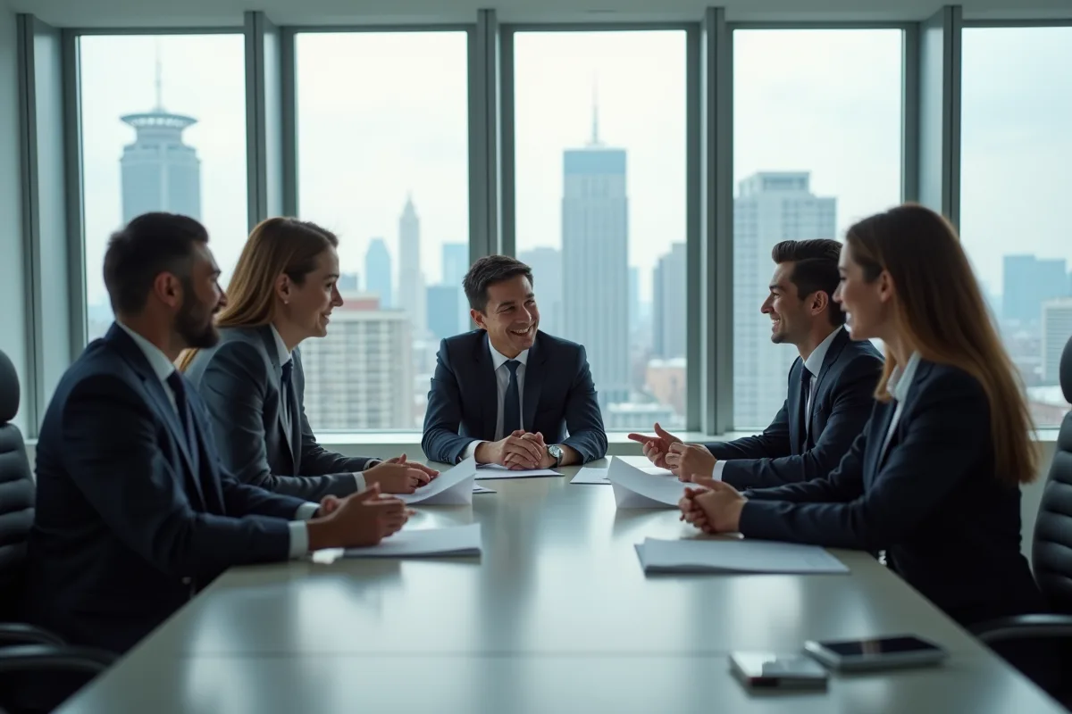 Groupe de professionnels en réunion dans un bureau moderne