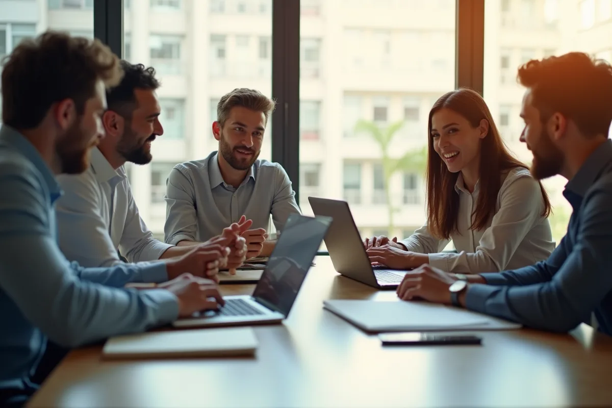 Groupe de professionnels collaborant dans un bureau lumineux