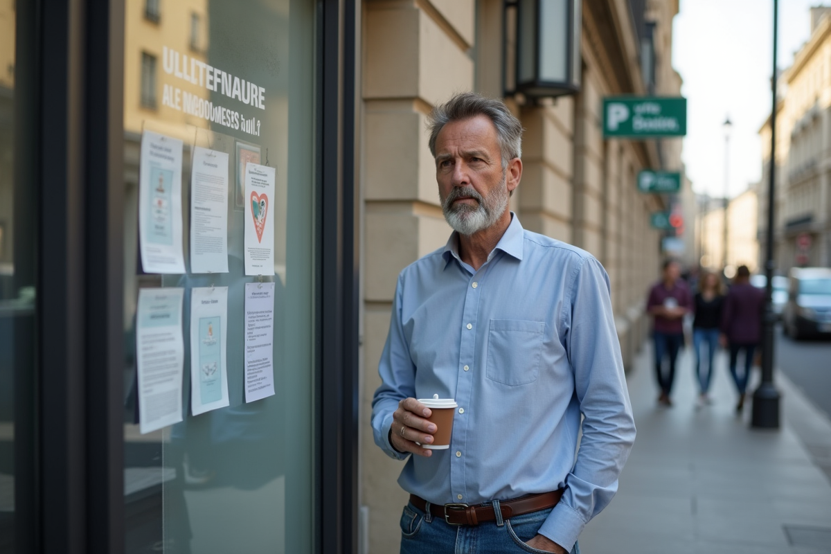 Homme attendant devant un bureau de pole emploi