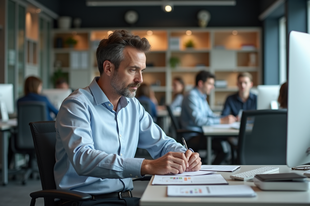 Homme en réunion dans un bureau moderne