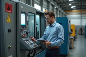 Ingénieur industriel avec machine CNC moderne