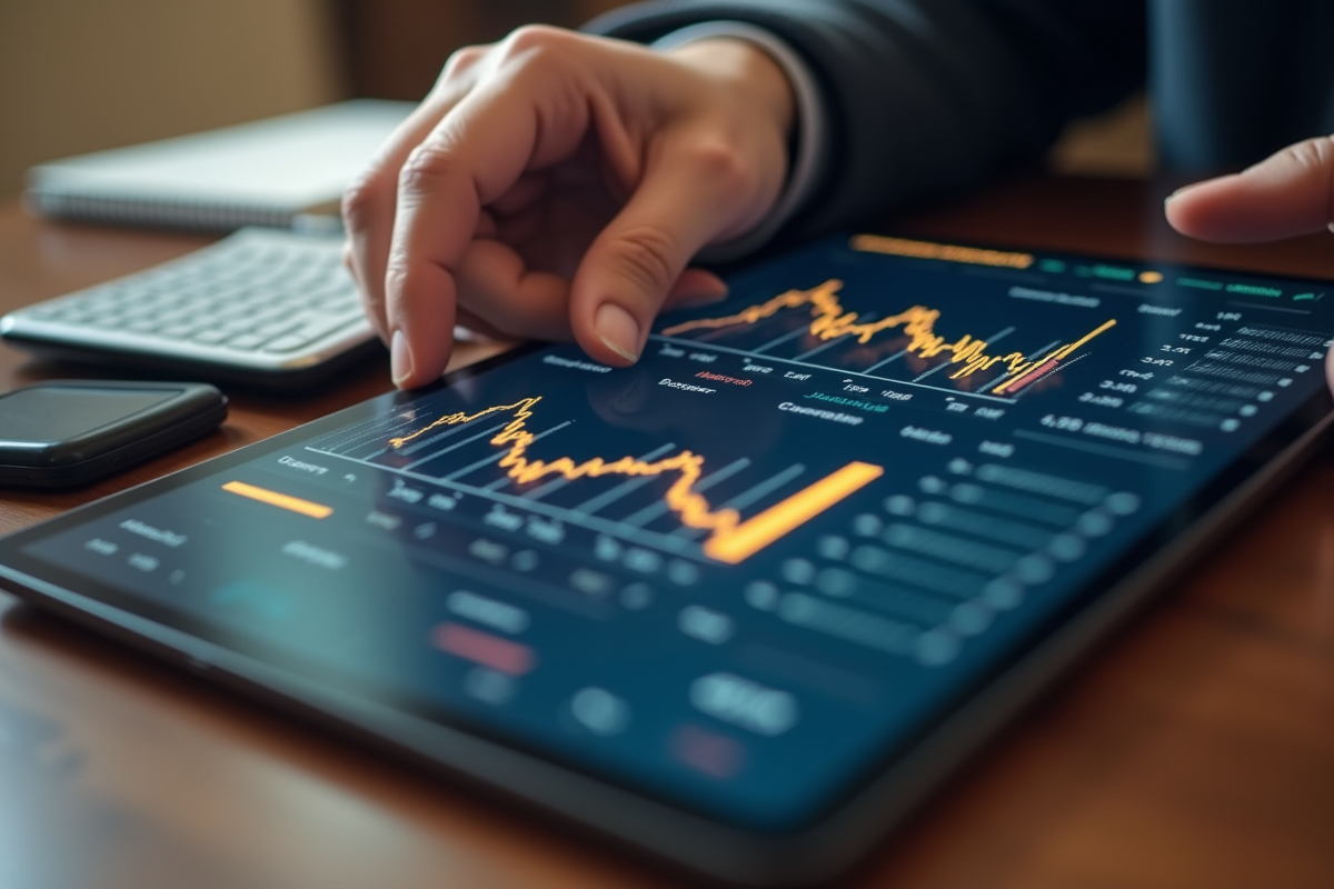 Mains manipulant une tablette avec graphiques de startup