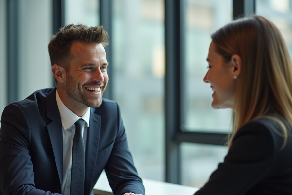 Manager en entretien individuel avec un collaborateur dans un bureau moderne
