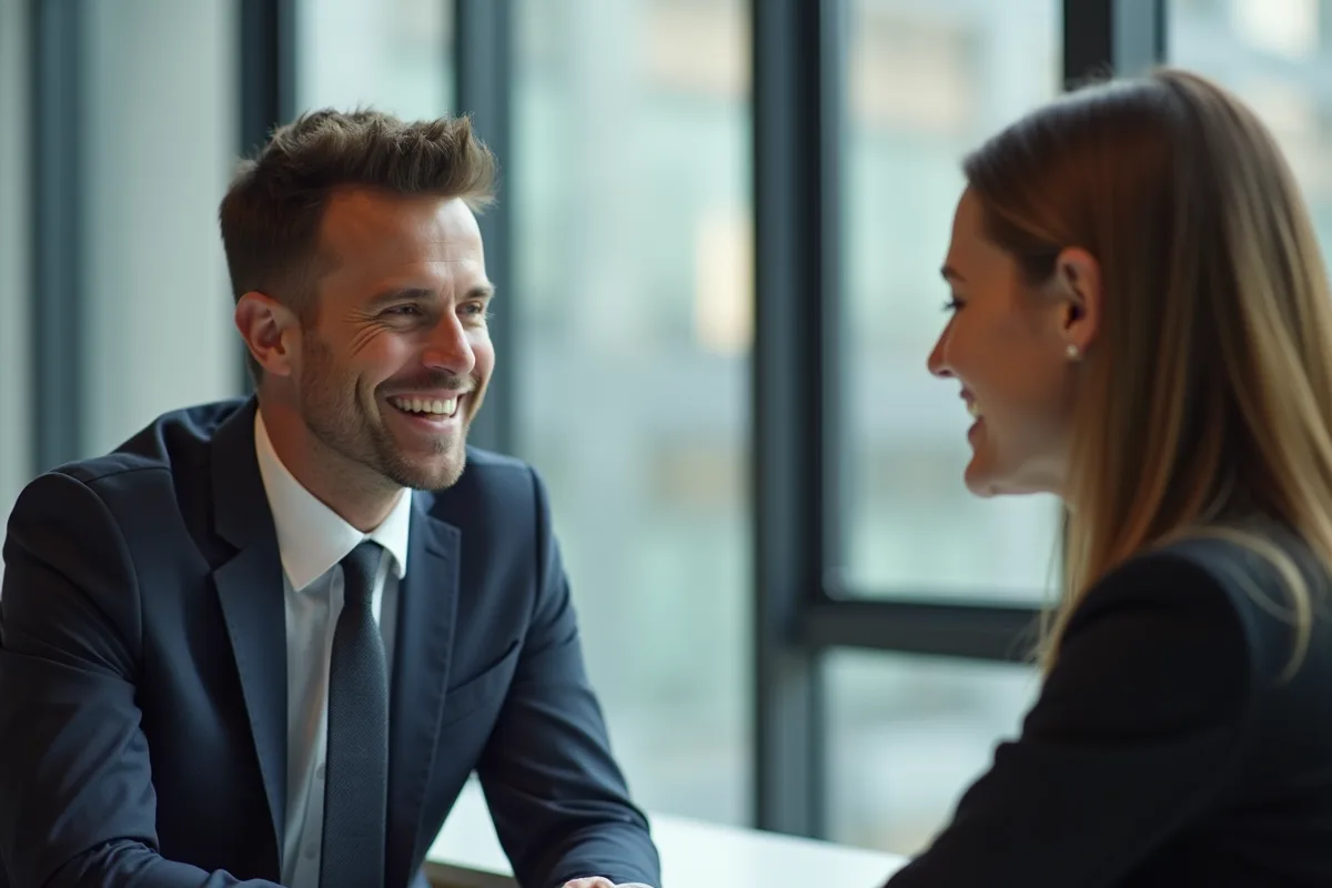 Manager en entretien individuel avec un collaborateur dans un bureau moderne