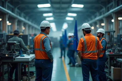 Ouvriers frustrés dans une usine européenne en déclin industriel