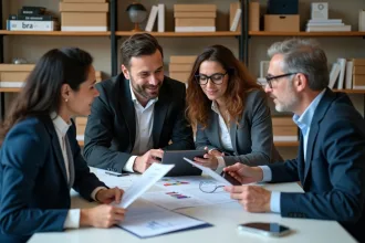 Groupe de professionnels français en réunion d'affaires