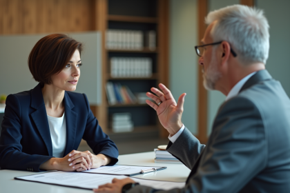 Deux professionnels en réunion dans un bureau moderne