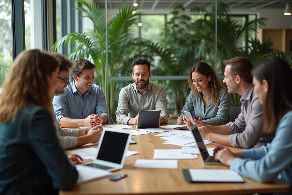 Groupe de professionnels discutant politique environnementale